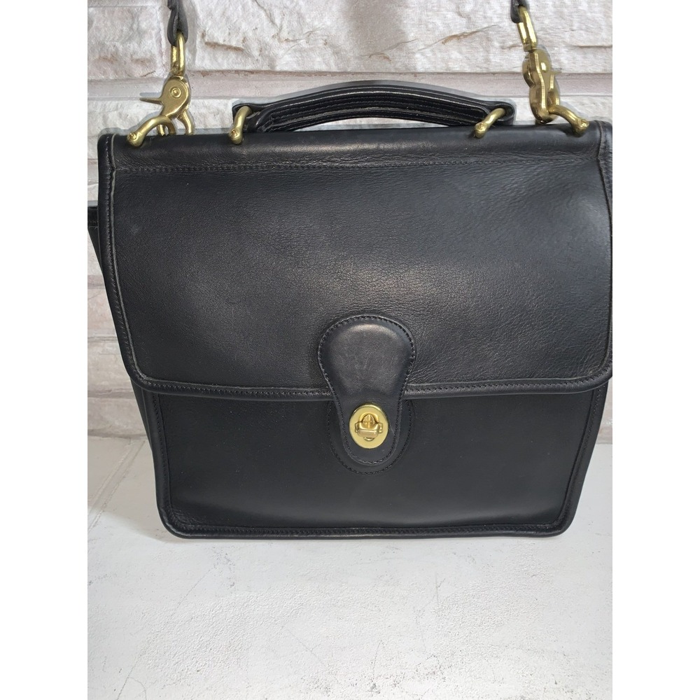Coach Willis Bag 9927 Vintage Black Leather Crossbody Dowel Top Handle Purse - Picture 8 of 15